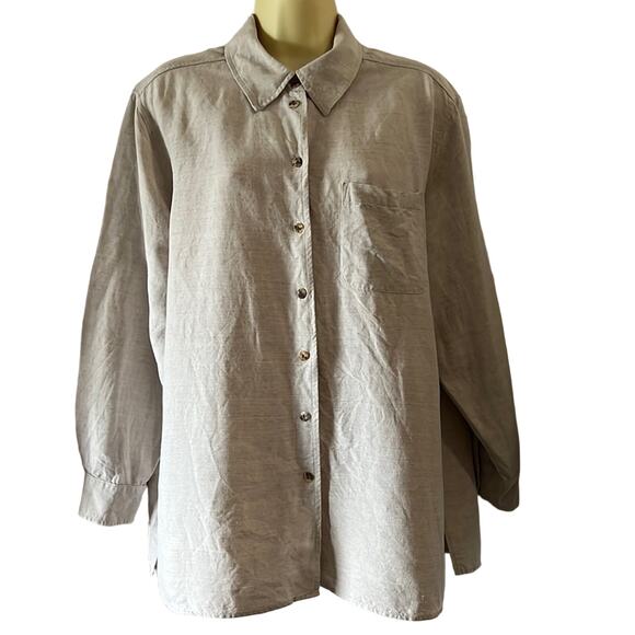 Notations Tops - Notations Woman 1X Natural Beige Linen Blend Tunic Blouse